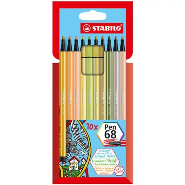 Rostirón készlet, 1 mm, STABILO "Pen 68", 10 különböző szín - 2