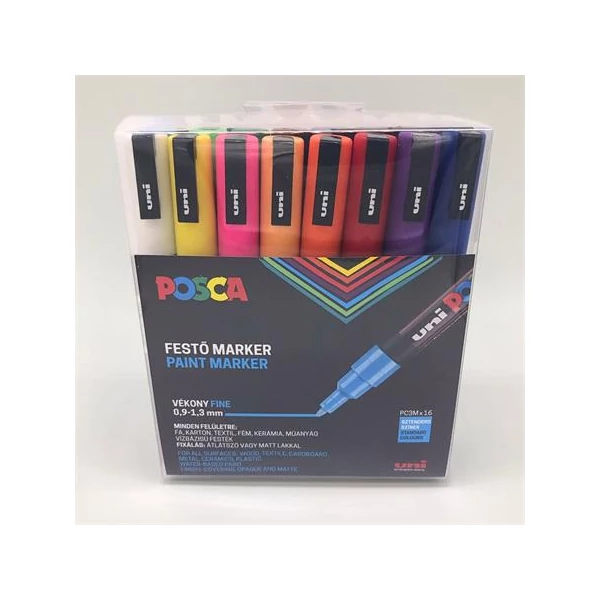 Dekormarker készlet, 0,9-1,3 mm, UNI "Posca PC-3M", 16 különböző szín - 2