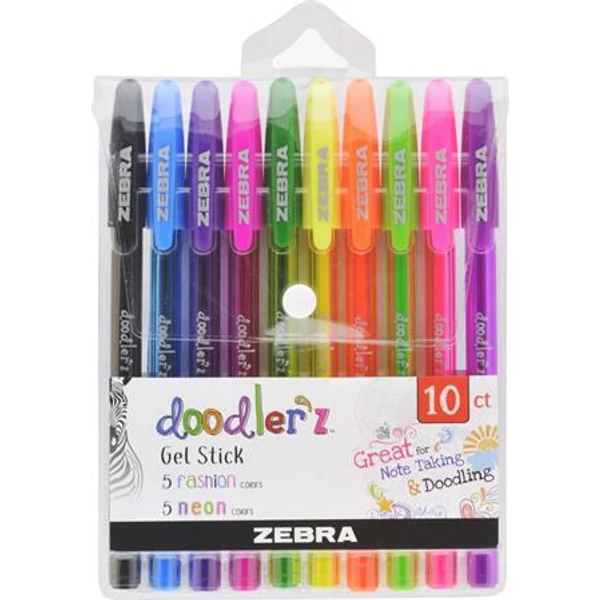 Zseléstoll készlet, 0,33 mm, kupakos, ZEBRA "Doodler`z Neon & Fashion", 10 vegyes szín