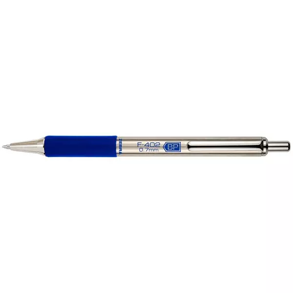 Golyóstoll, 0,24 mm, nyomógombos, rozsdamentes acél, kék tolltest, ZEBRA "F402", kék