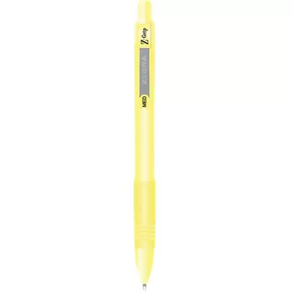 Golyóstoll, 0,27 mm, nyomógombos, sárga tolltest, ZEBRA "Z-Grip Pastel", kék
