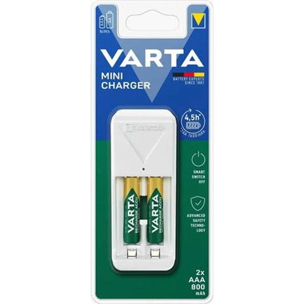 Elemtöltő, AA/AAA, 2x800 mAh AAA, VARTA "Mini"