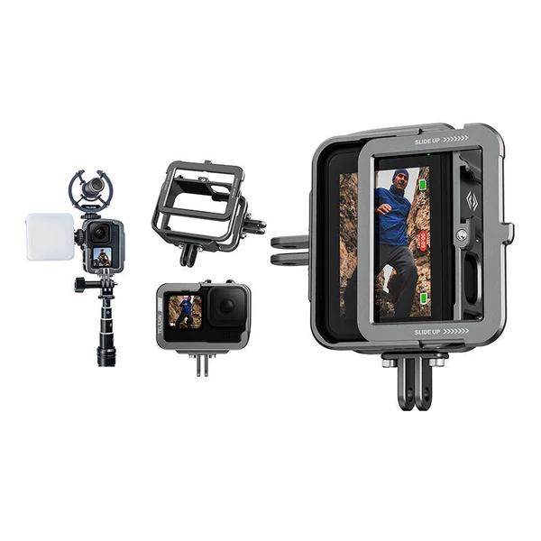 TELESIN Aluminum cage for GoPro Hero 12/11/10/9 +vertical adapter - 8
