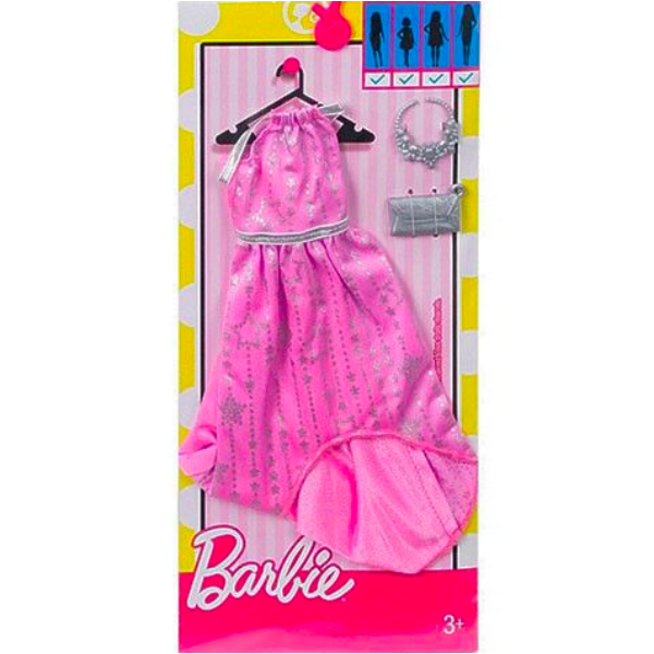 Barbie: rózsaszín-szürke ruha táskával és nyaklánccal