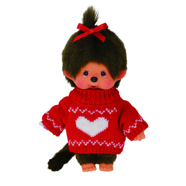 Monchhichi: Lány baba piros pulóverben