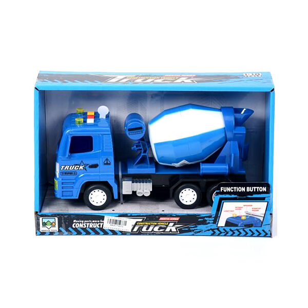 Kék betonkeverő teherautó fénnyel