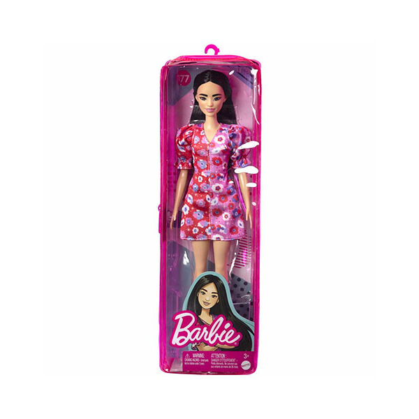 Barbie Fashionista: Fekete hajú Barbie virág mintás ruhában