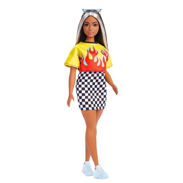 Barbie Fashionistas: Melírozott hajú Barbie fekete-fehér kockás szoknyában