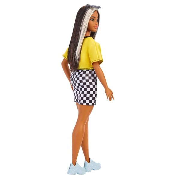 Barbie Fashionistas: Melírozott hajú Barbie fekete-fehér kockás szoknyában