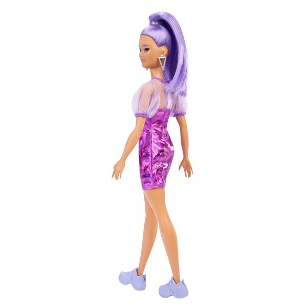 Barbie Fashionistas: Lila hajú Barbie cipzáras tartóban