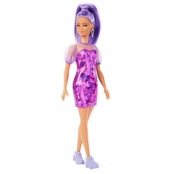 Barbie Fashionistas: Lila hajú Barbie cipzáras tartóban