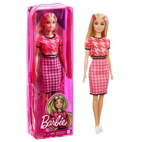 Barbie Fashionistas: Szőke hajú Barbie piros kockás szoknyában